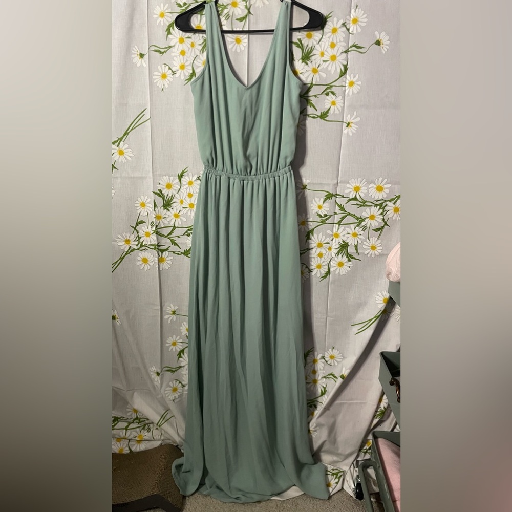 Show me your mumu kendall v neck low back side slit sea foam teal side slit maxi - Picture 4 of 9